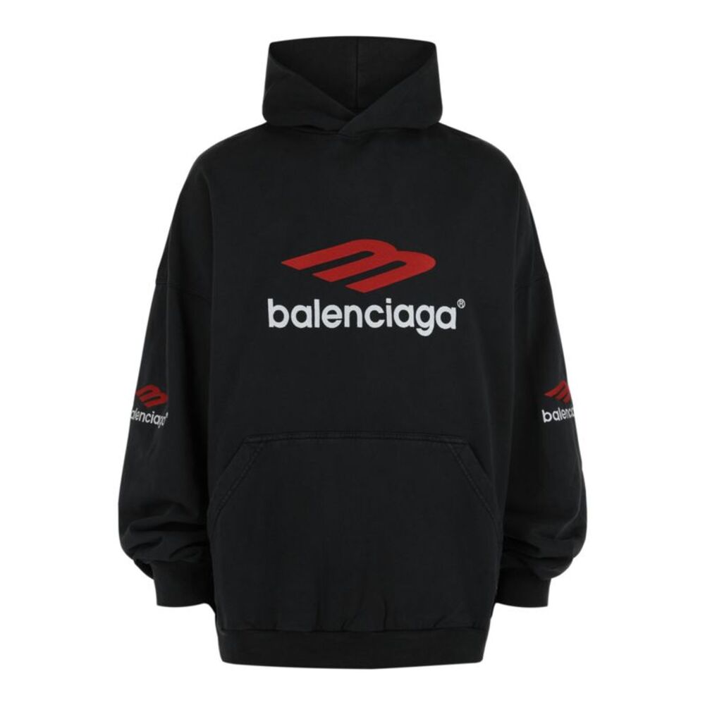 Balenciaga 3B Sports Icon Oversized Hoodie Black Mens